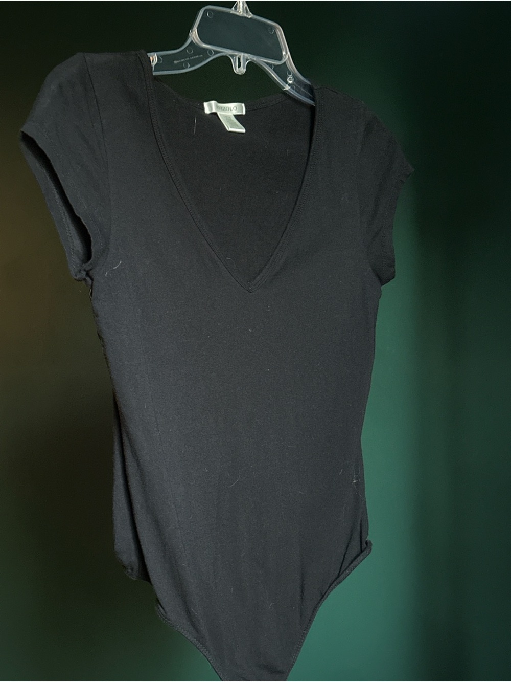 Bozzolo Black V-Neck Cap Sleeve Bodysuit